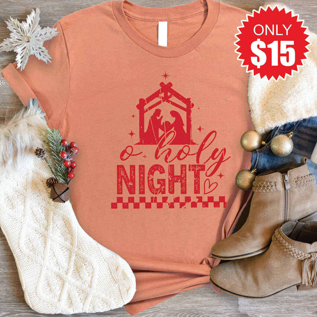 Oh Holy Night Tee - Heather Terracotta - 15 product image 1