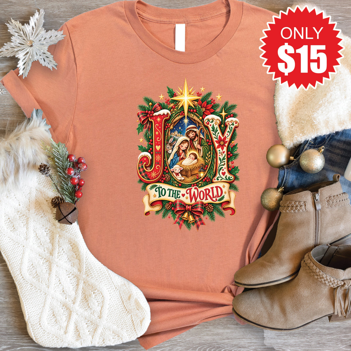 Joy To The World Tee - Heather Terracotta - 15 product image 1