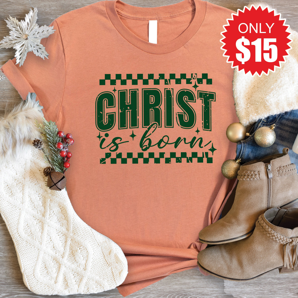 Christ Is Born Tee - Heather Terracotta - 15 product image 1