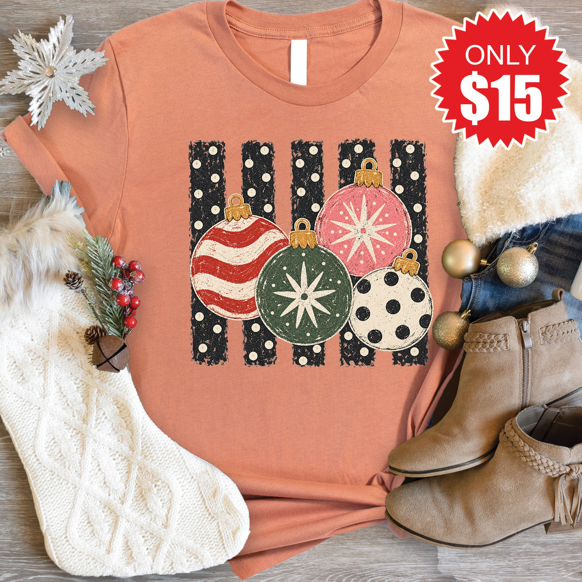 Christmas Ornaments Tee - Heather Terracotta - 15 product image 1