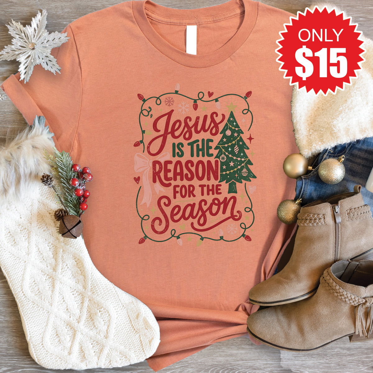 Jesus Is The Reason Tee - Heather Terracotta - 15 product image 1