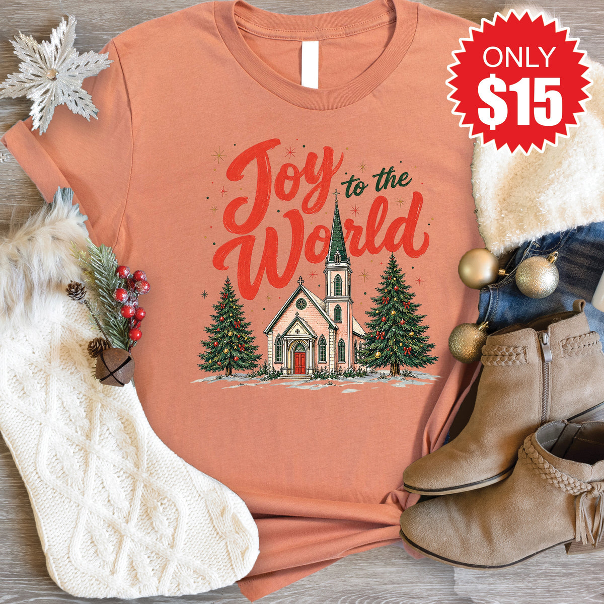 Joy To The World Tee - Heather Terracotta - 15 product image 1
