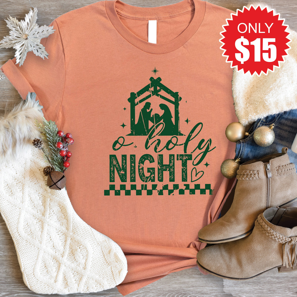 Oh Holy Night Tee - Heather Terracotta - 15 product image 1