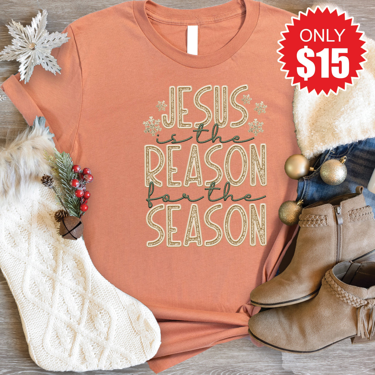Jesus Is The Reason Tee - Heather Terracotta - 15 product image 1