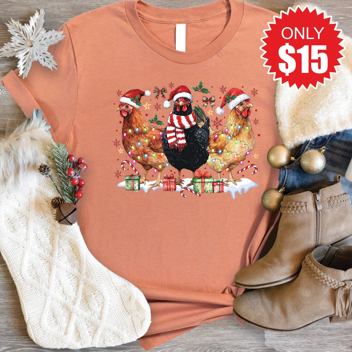 Chicken Christmas Tee - Heather Terracotta - 15 product image 1
