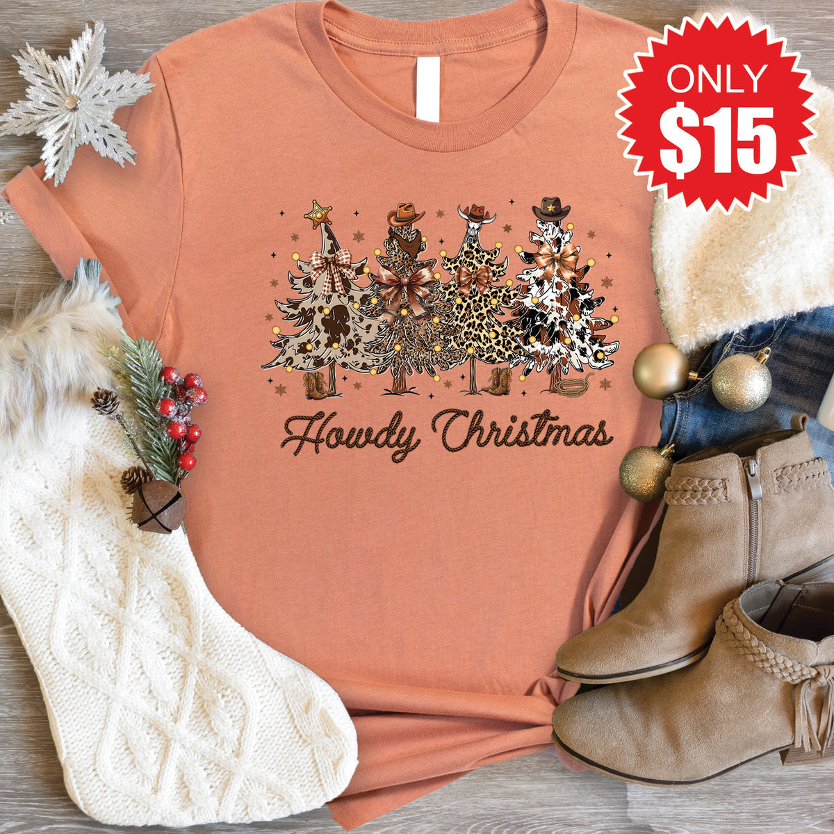 Howdy Christmas Tee - Heather Terracotta - 15 product image 1