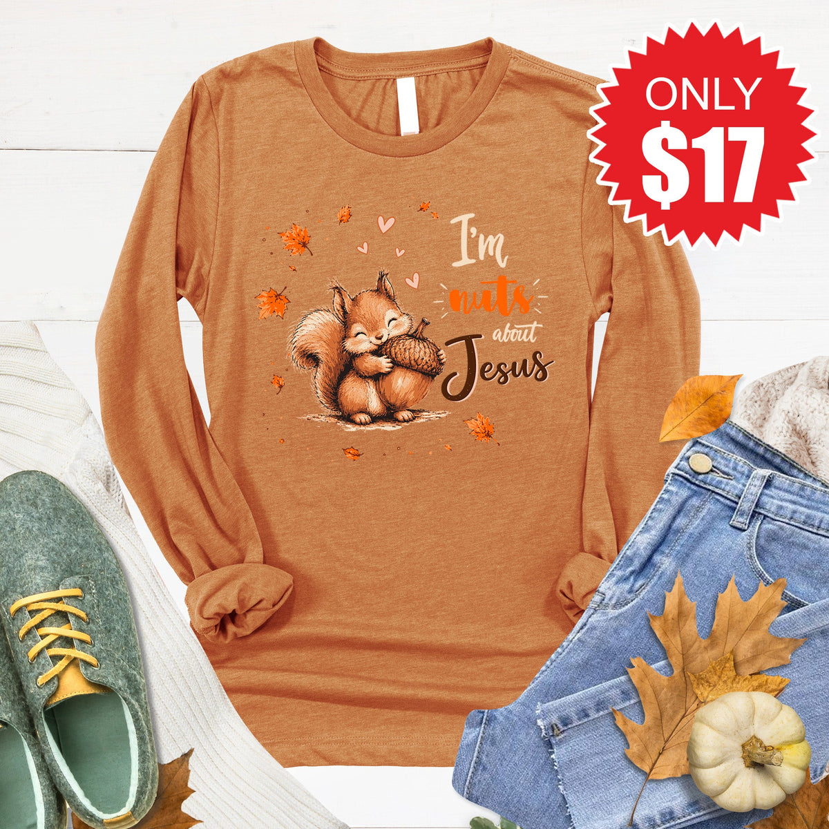 Nuts about Jesus Long Sleeve - Heather Toast - 17 product image 1