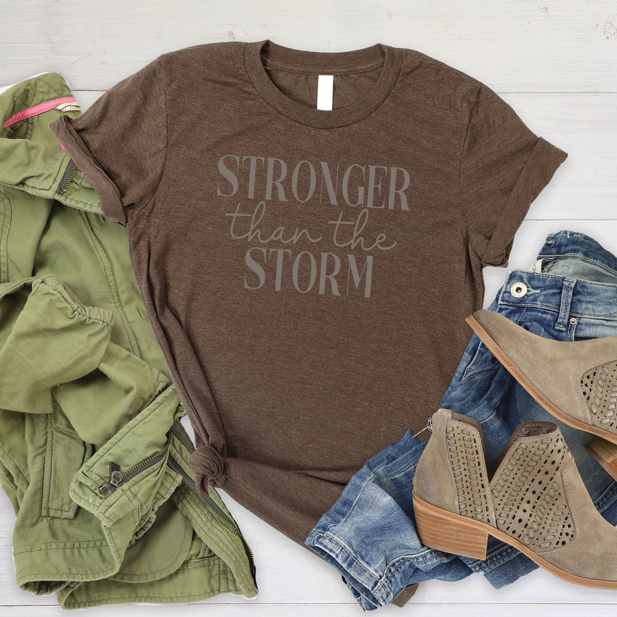 Stronger than The Storm Tee - Heather Brown - 15