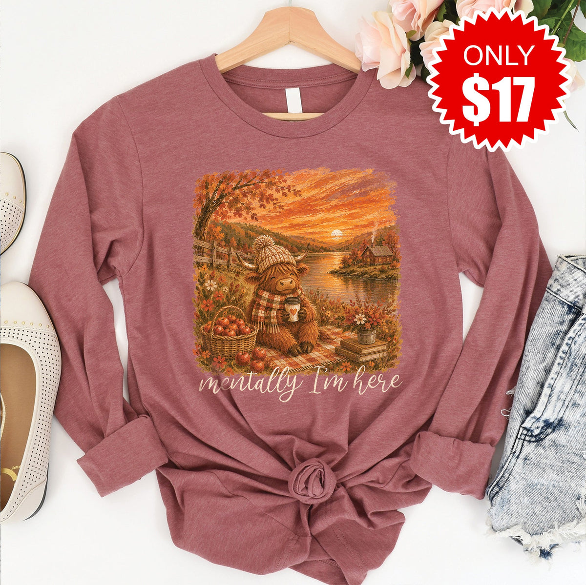 Mentally I'm Here Long Sleeve - Heather Mauve - 17 product image 1