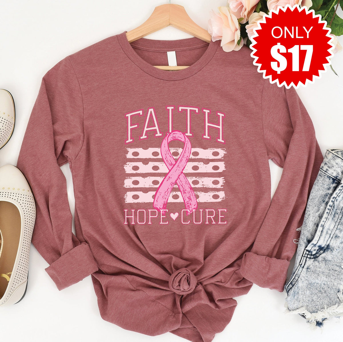 Faith Hope Cure Long Sleeve - Heather Mauve - 17 product image 1