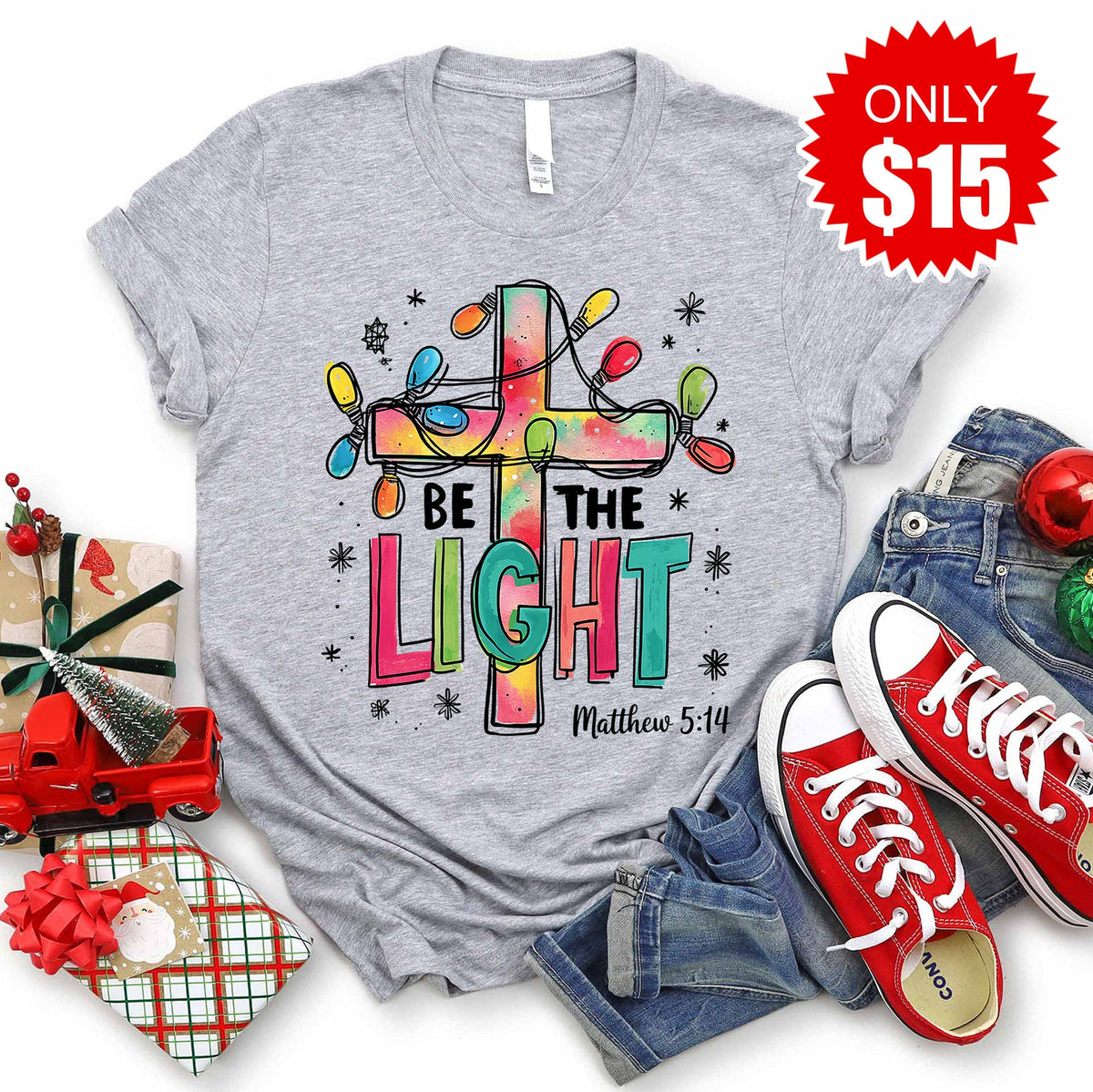 Be the Light Cross Tee - Heather Grey - 15 product image 1