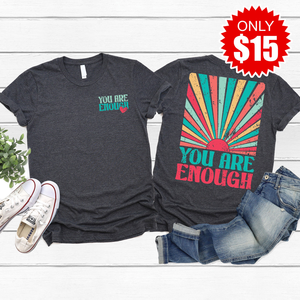You Are Enough Tee - Heather Charcoal - 15