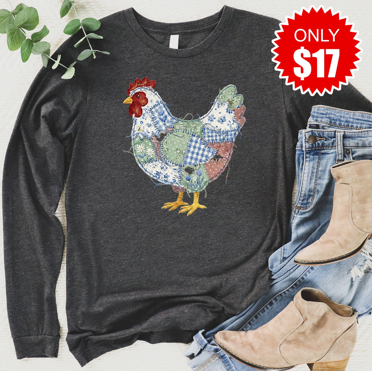 Patchwork Chicken Long Sleeve - Heather Charcoal - 17 product image 1