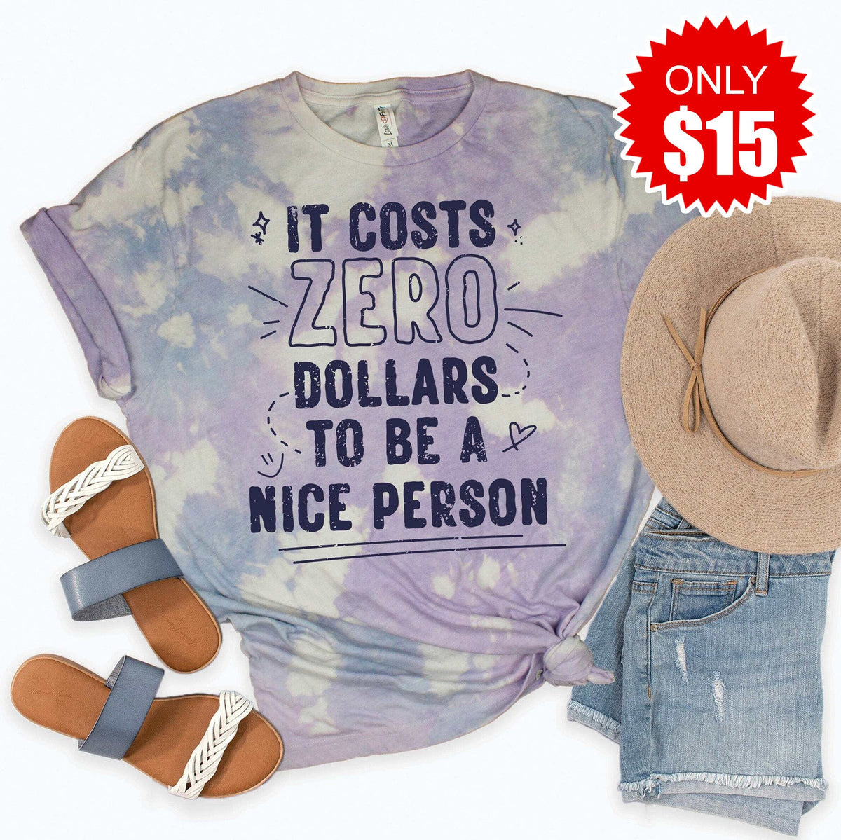 Zero Dollars Tee - Lavender Sky Tie Dye - 15