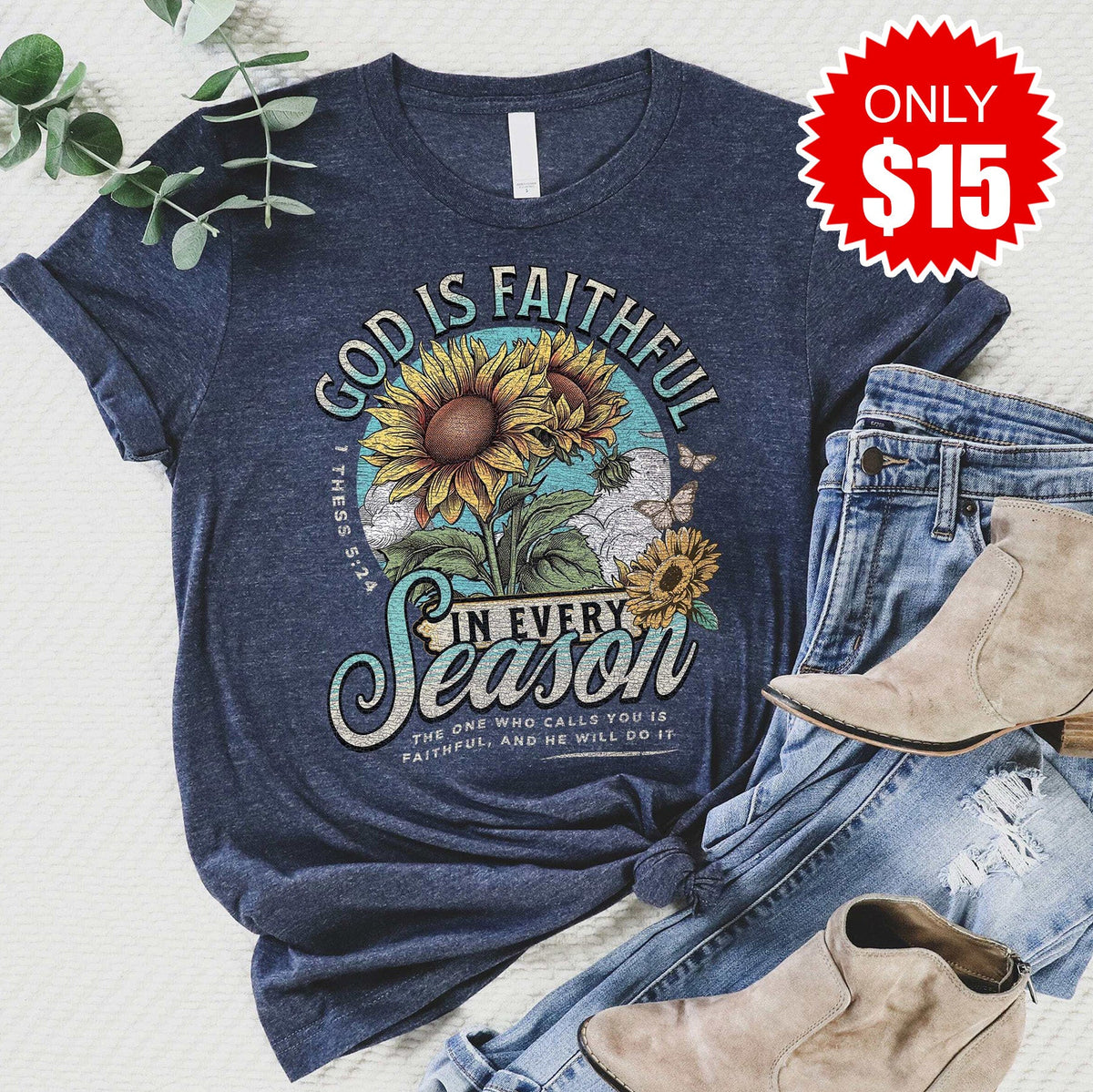 God Is Faithful Tee - Heather Navy - 15 product image 1