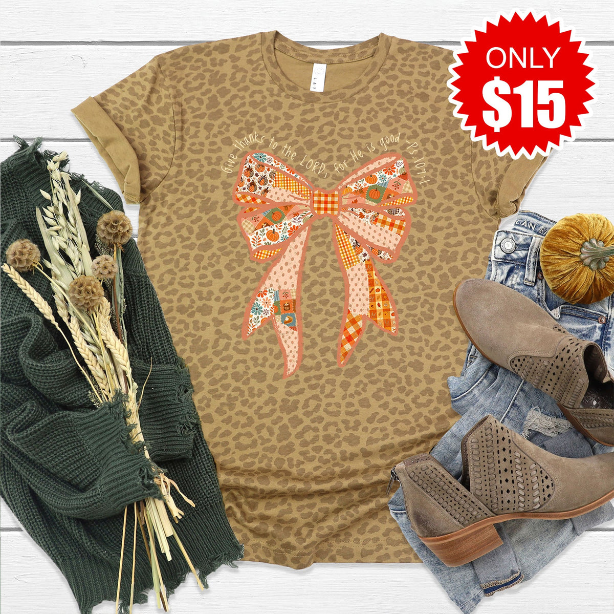 Give Thanks To The Lord Tee - Brown Leopard - 15 product image 1
