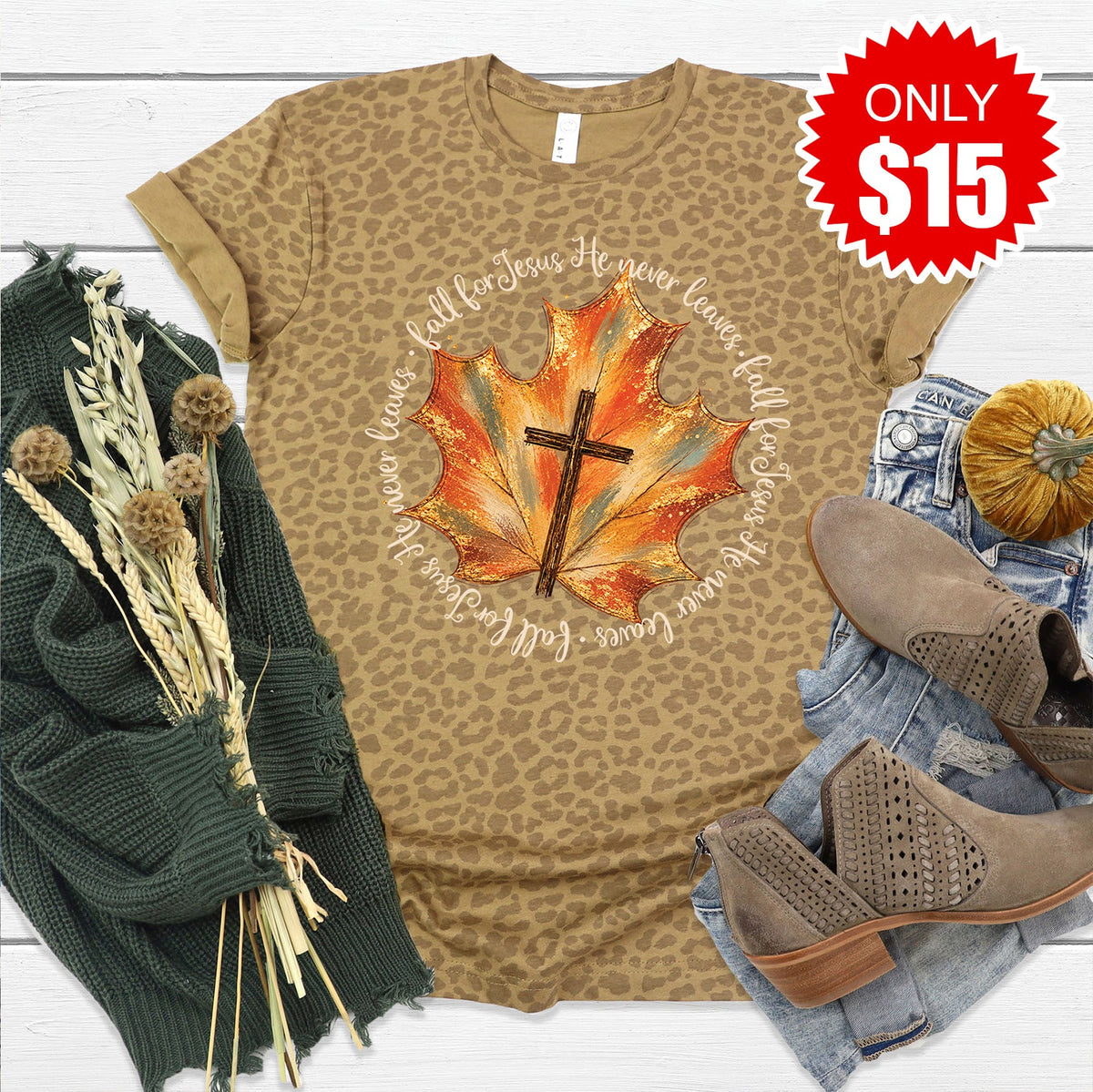 Fall For Jesus Tee - Brown Leopard - 15 product image 1