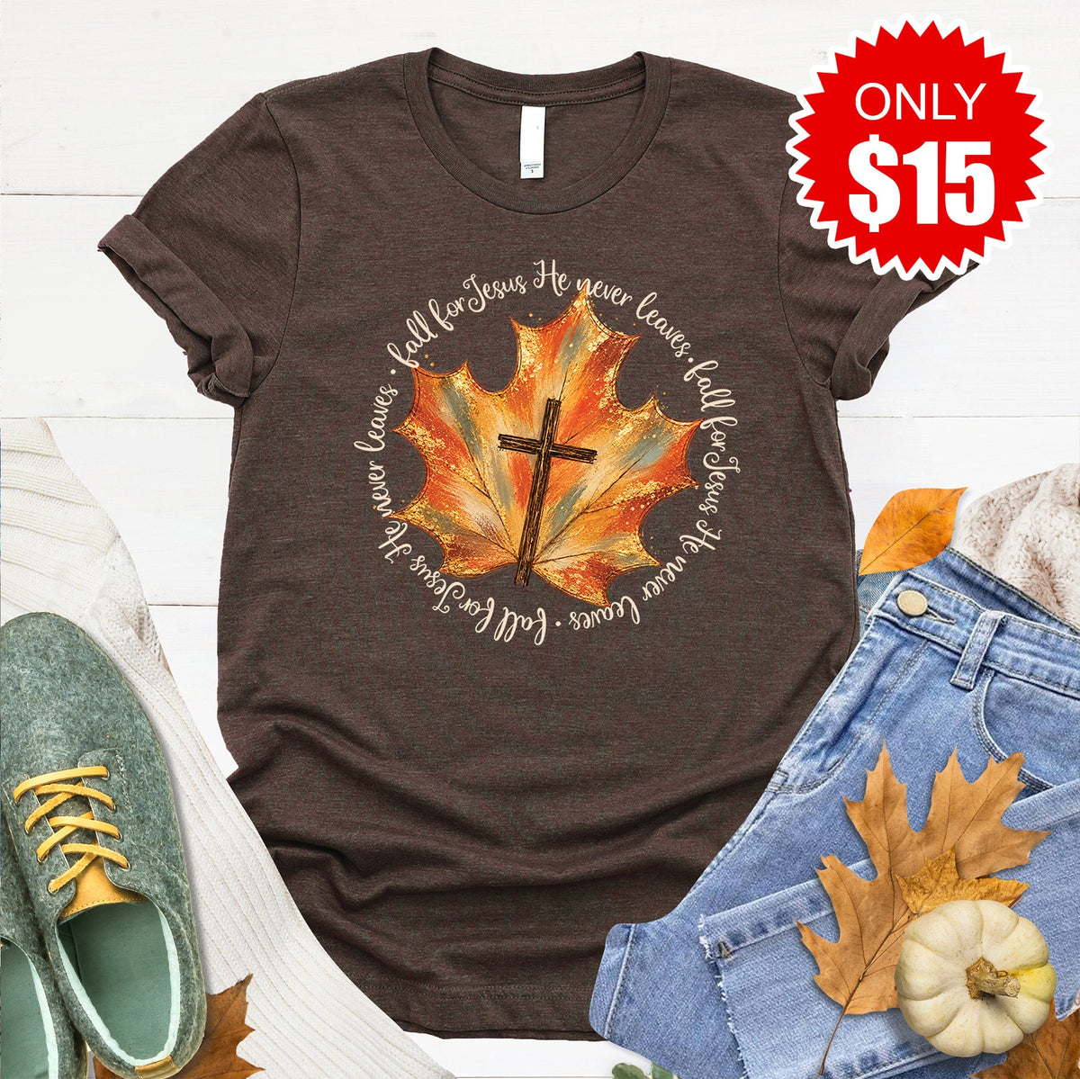 Fall For Jesus Tee - Heather Brown - 15 product image 1