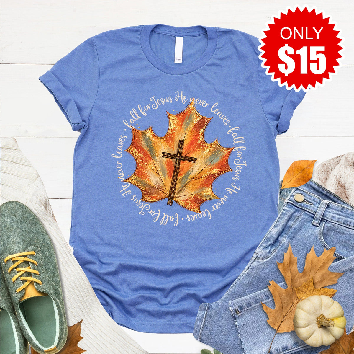 Fall For Jesus Tee - Heather Royal Blue - 15 product image 1