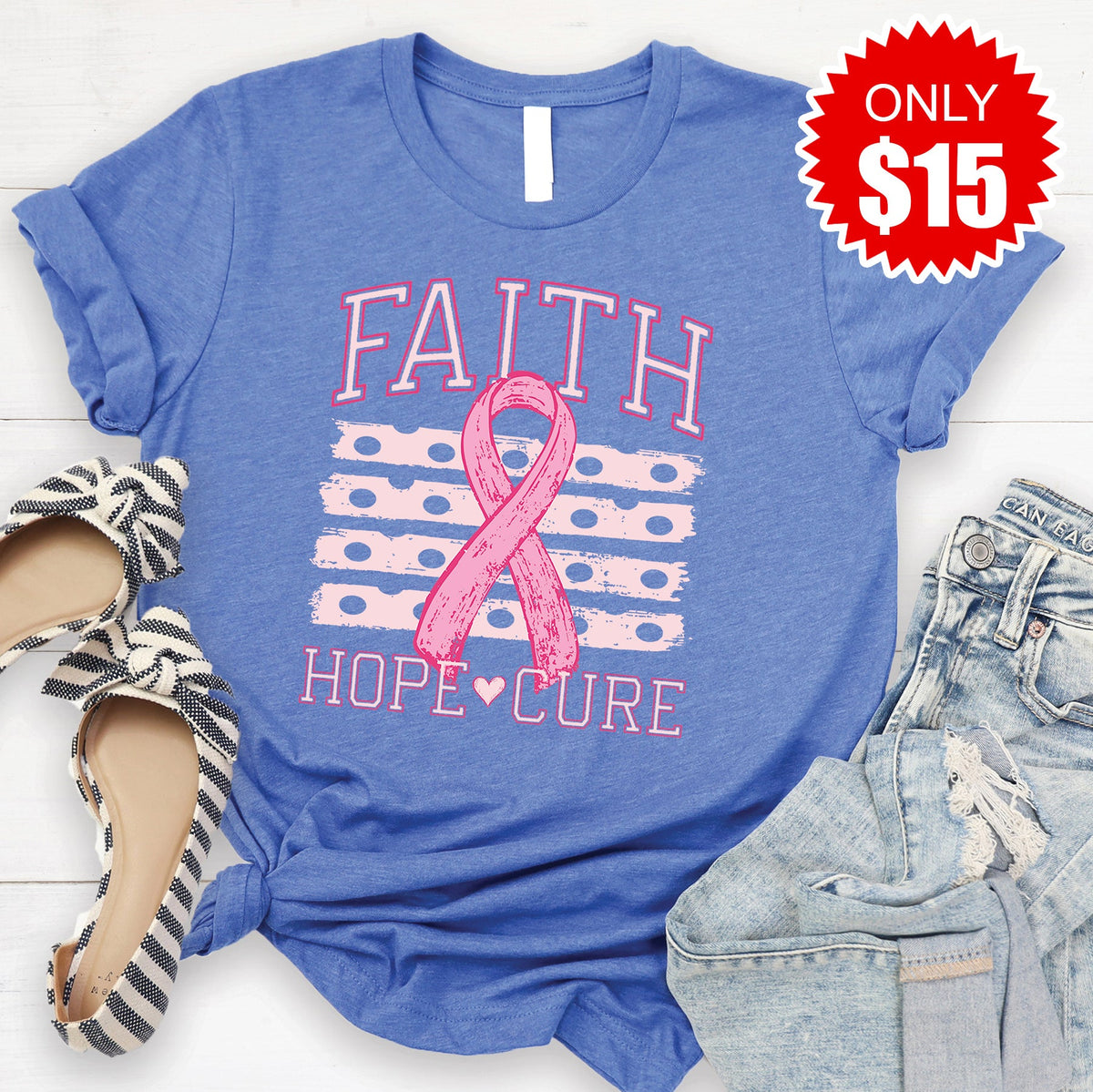 Faith Hope Cure Tee - Heather Royal Blue - 15 product image 1
