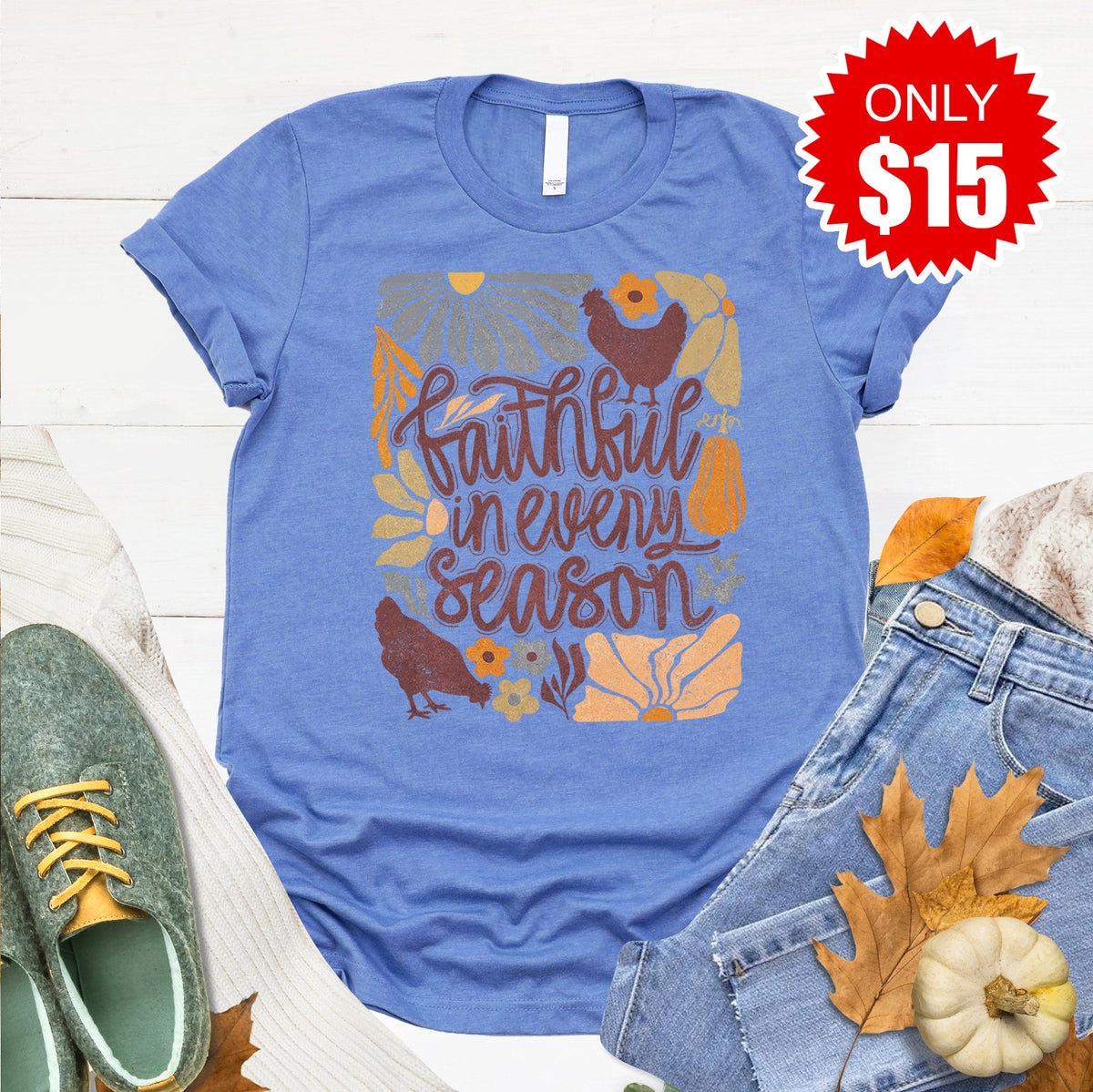 Faith in Every Season Tee - Heather Royal Blue - 15 product image 1