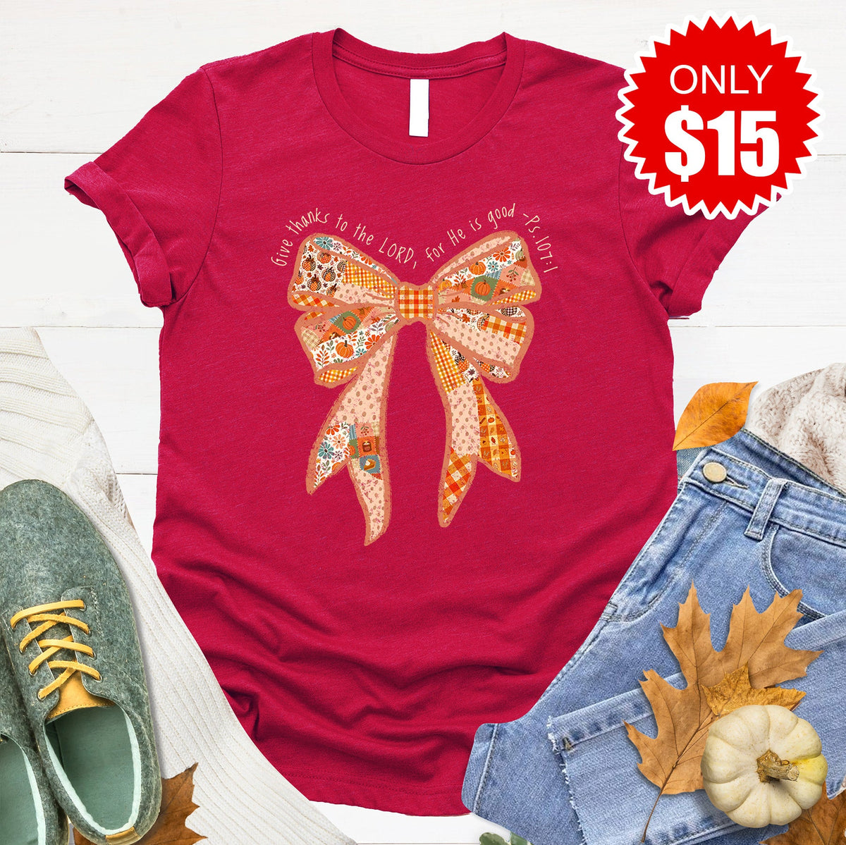 Give Thanks To The Lord Tee - Heather Scarlet - 15 product image 1