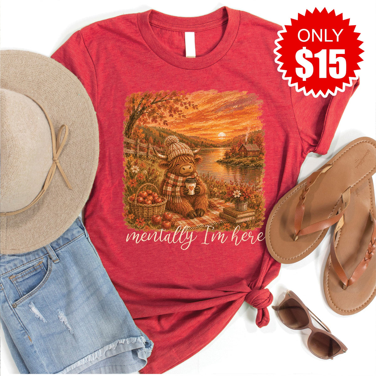 Mentally I'm Here Tee - Heather Scarlet - 15 product image 1