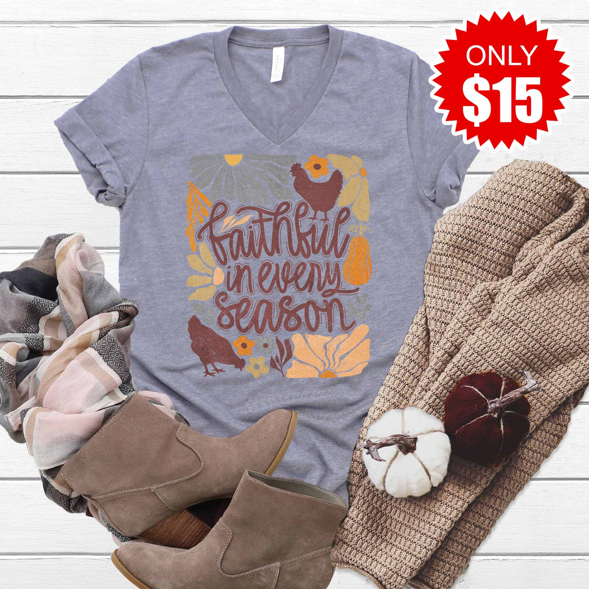 Faith in Every Season V-Neck - Heather Storm - 15