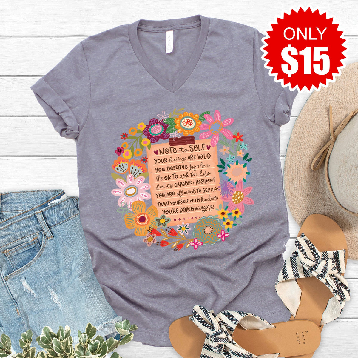 Note To Self V-Neck - Heather Storm - 15