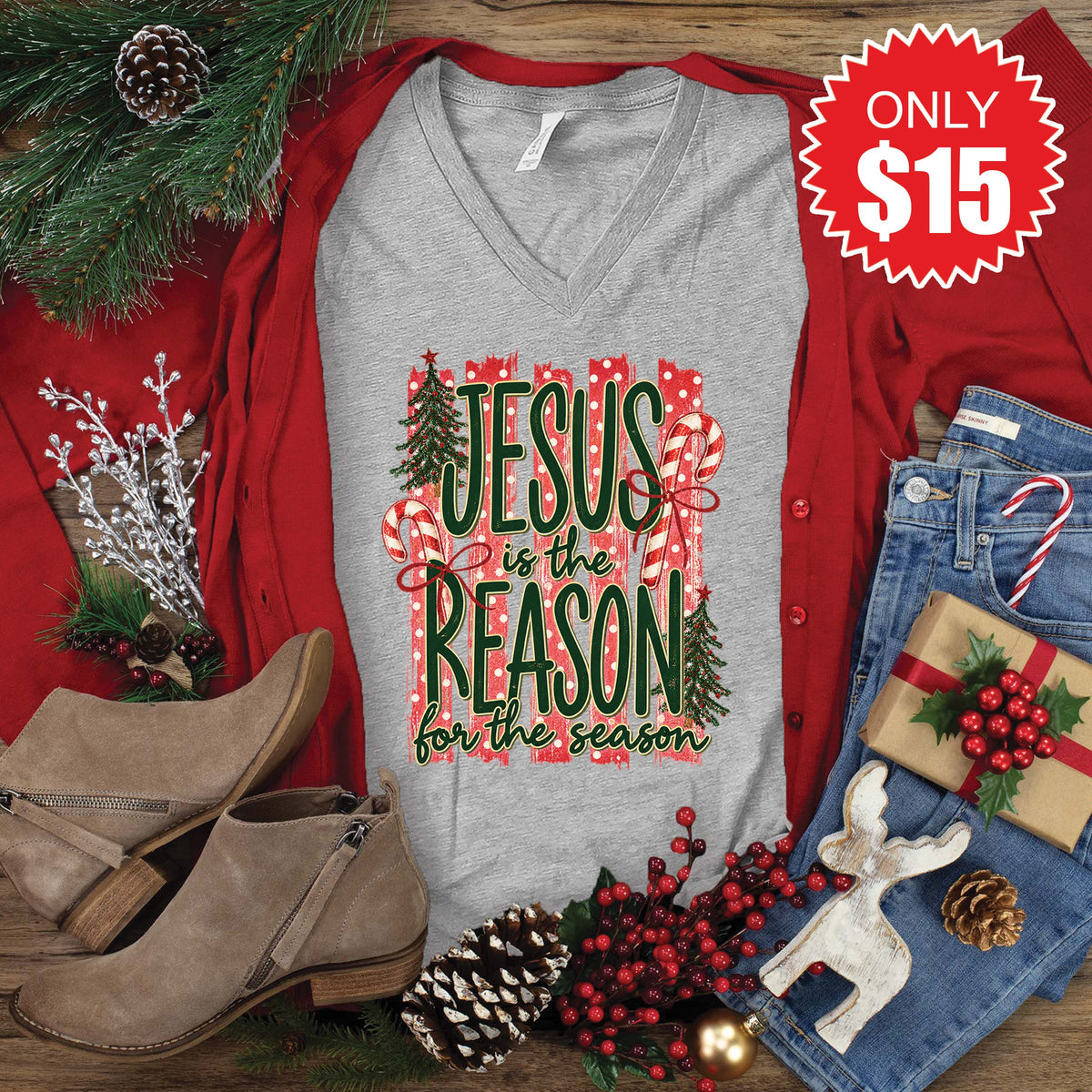 Jesus Is The Reason Tee - Heather Grey - 15 product image 1