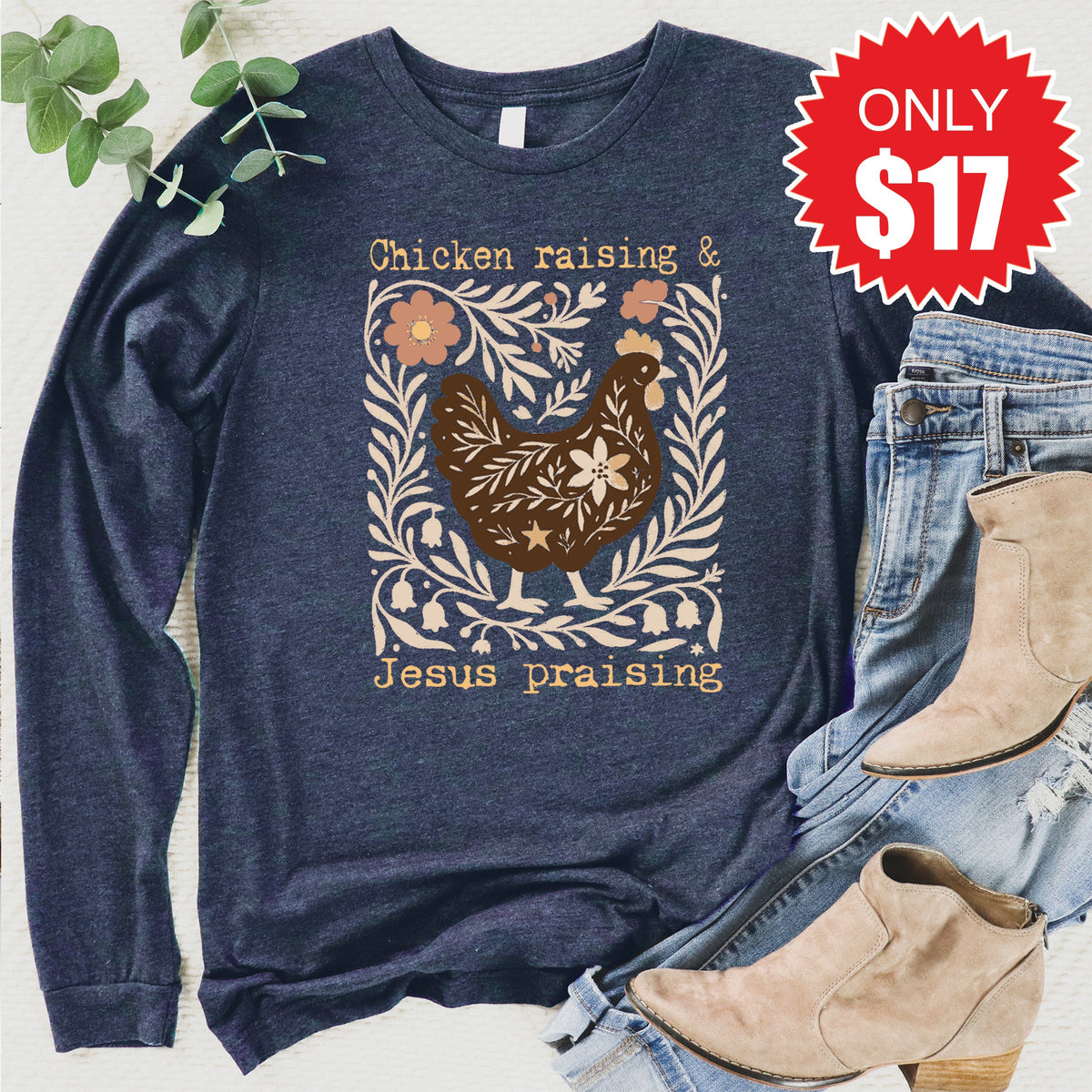 Jesus Praising Long Sleeve - Heather Navy - 17 product image 1