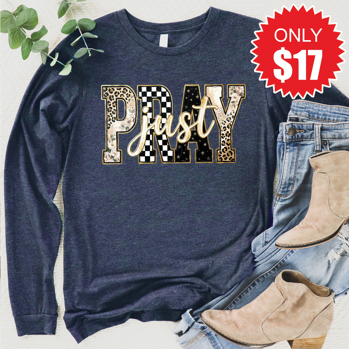 Just Pray Long Sleeve - Heather Navy - 17 product image 1