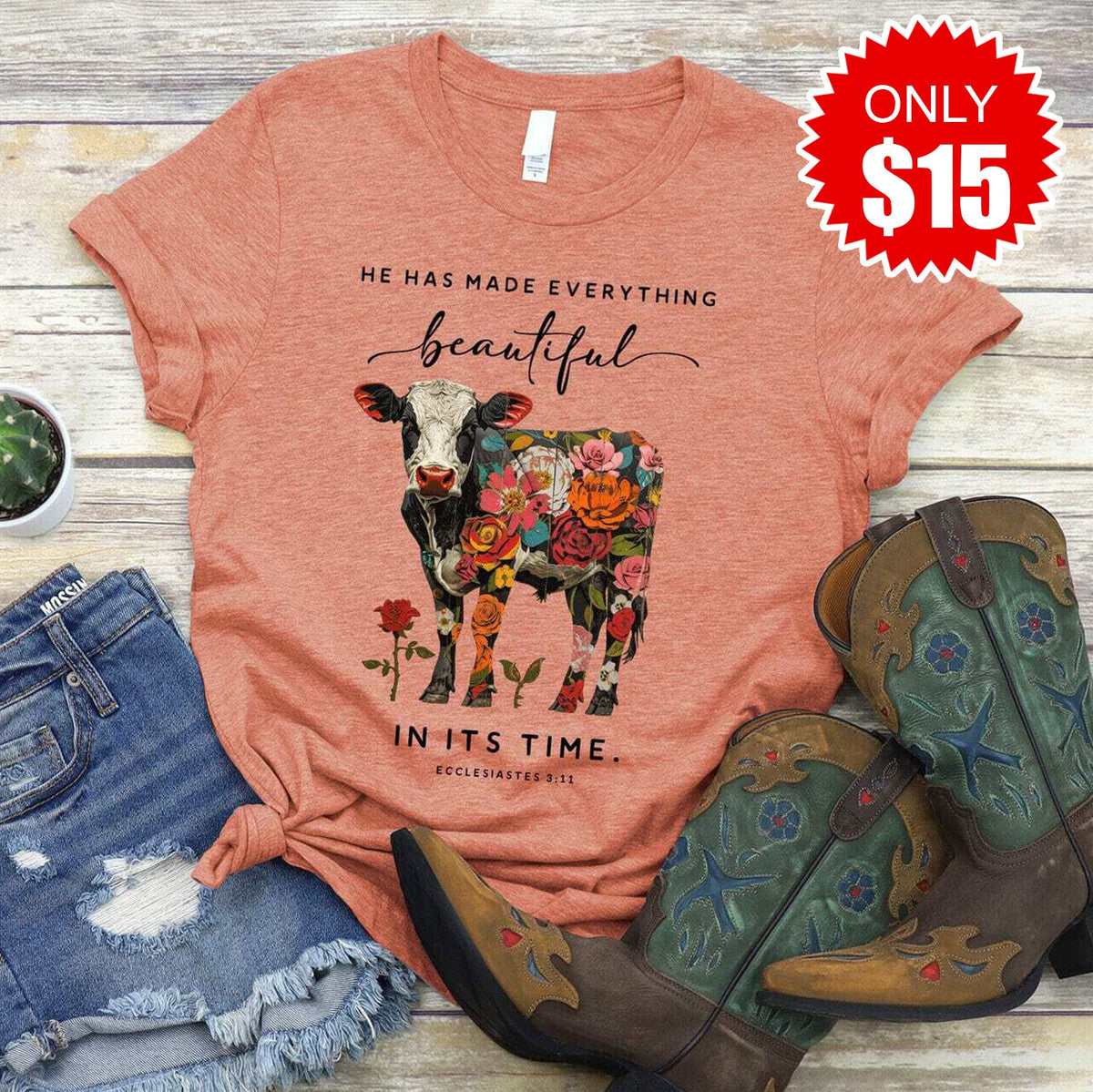 He Has Made Everything Beautiful Tee - Heather Terracotta product image 1
